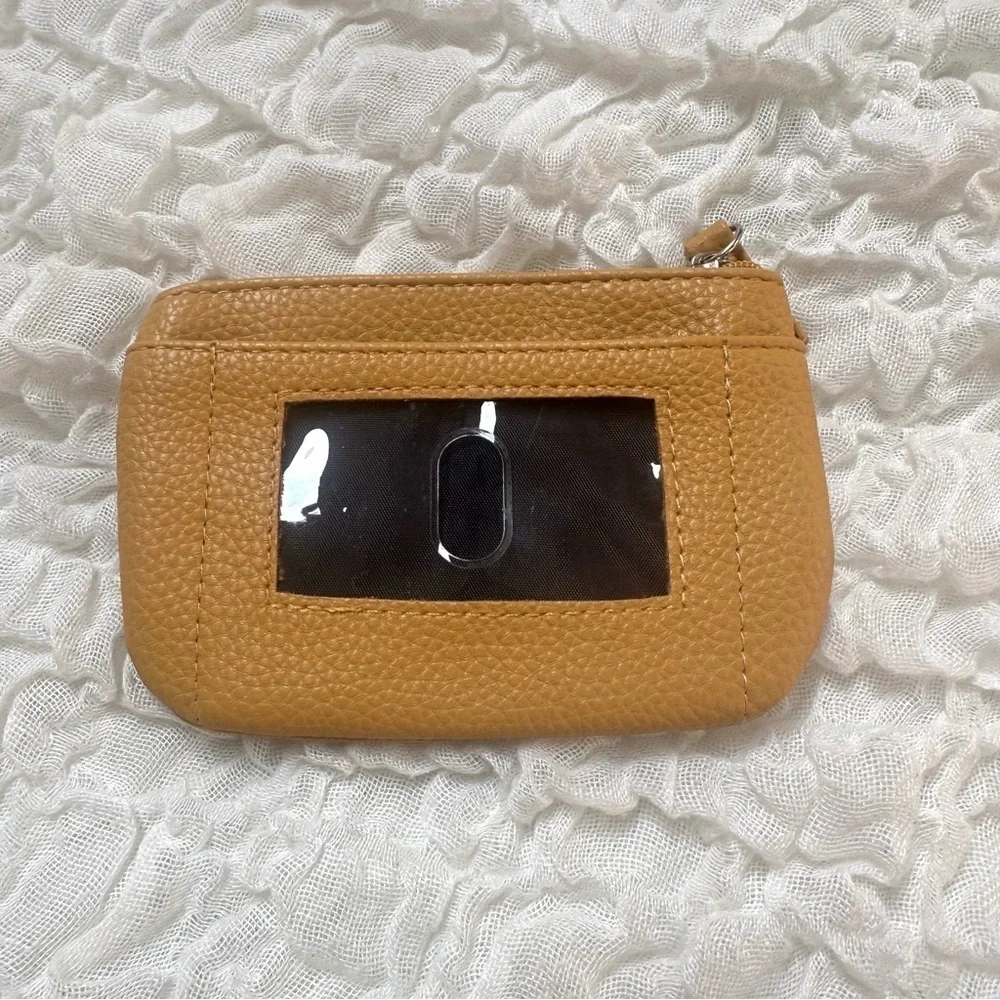 Tahari Leather Wallet Card Holder with Zipper Closure Mustard Color